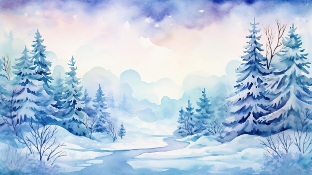 Foto fundo aconchegante de aquarela artística de inverno com abetos