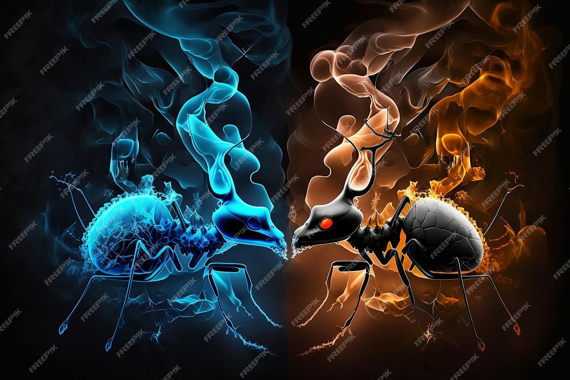 Fundo água versus fogo de uma mistura única de elementos de fumaça e água