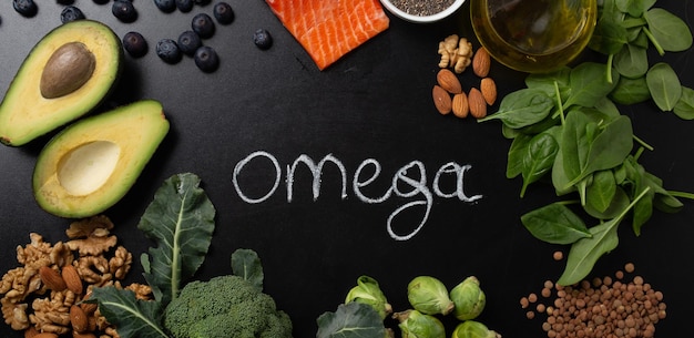 Fundo alimentar saudável com ingredientes de boas fontes de gordura ricos em ácidos graxos Omega3