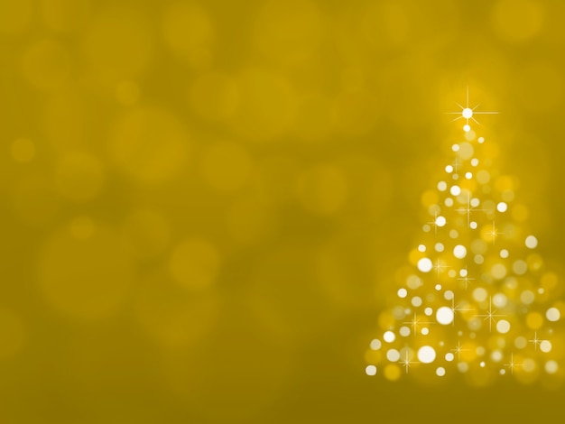 Foto fundo amarelo brilhante desfocado com árvore de natal iluminada