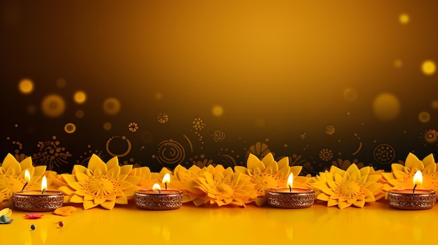 Fundo amarelo com Diya para cartão comemorativo Diwali