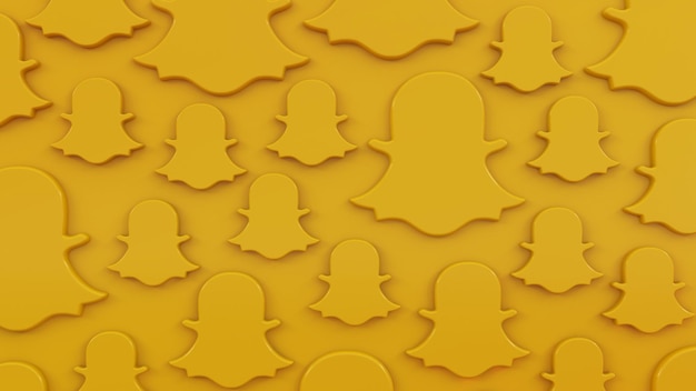 Foto fundo amarelo com padrão de logotipo do snapchat em relevo