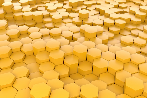 Fundo amarelo do teste padrão do hexágono 3d