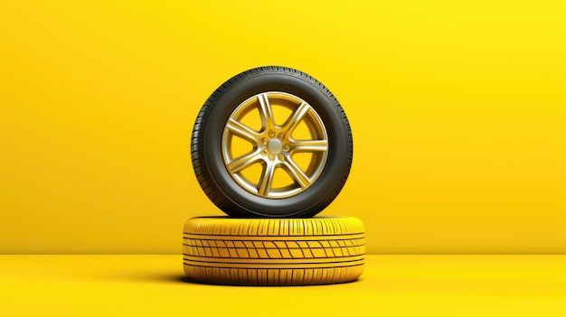 Fundo amarelo limão com pneus de carro