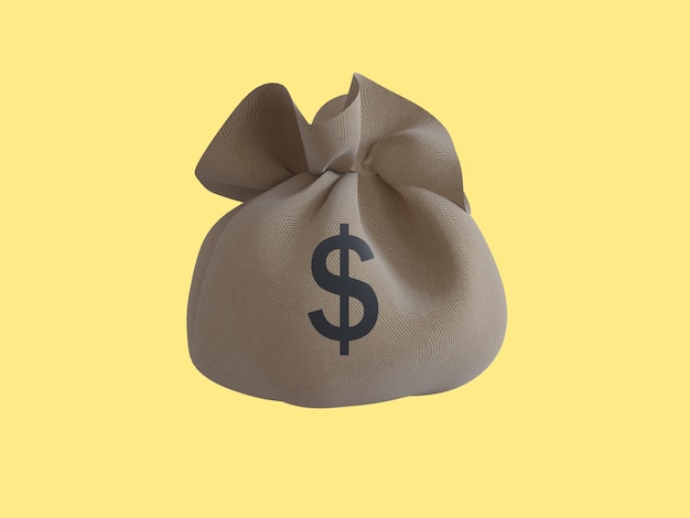 fundo amarelo moneybag renderização em 3d