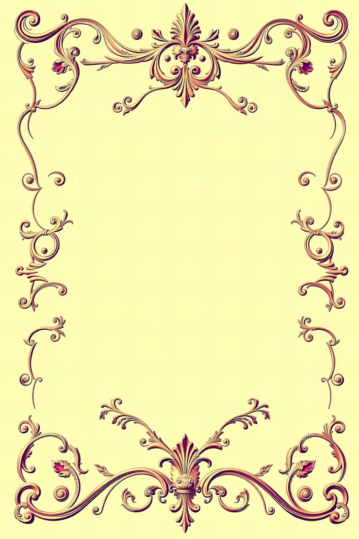 Foto fundo amarelo pálido com luxuosa borda de estilo barroco com rolos de flores