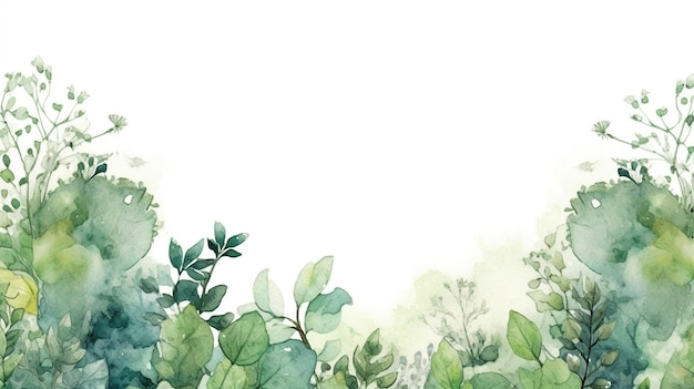 Fundo aquarela com folhas verdes e ramos desenhados à mão ilustração vetorial generativa AI