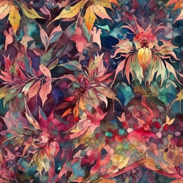Fundo aquarela com um padrão de flores e folhas. fundo aquarela com um padrão de flores e folhas. fundo aquarela com um padrão de flores e folhas.