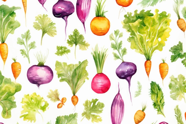 Fundo aquarela com vários vegetais em fundo branco