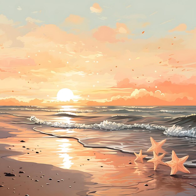 Fundo Aquarela de Creamy Peach Sunset Beach Fundo com manchas de bronze Ou Design 2D