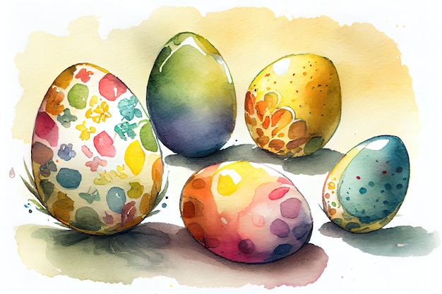 Fundo aquarela de ovos de Páscoa gerado por IA