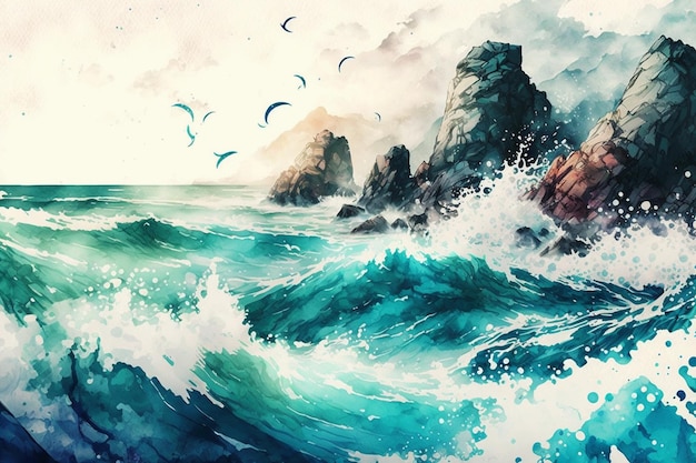 fundo aquarela mar