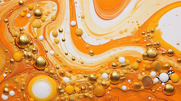 Foto fundo artístico abstrato com mármore laranja e manchas de tinta dourada geradas por ia