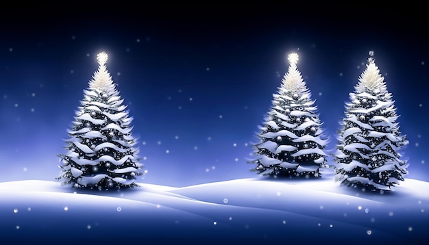 Fundo artístico de Natal de inverno com árvores de Natal nevadas decoradas