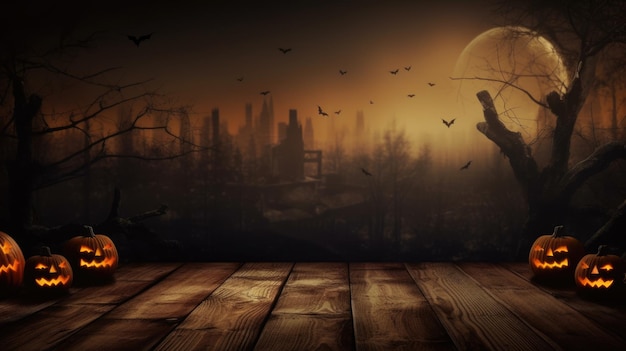 Fundo assustador de halloween com fundo de horror escuro de pranchas de madeira vazias