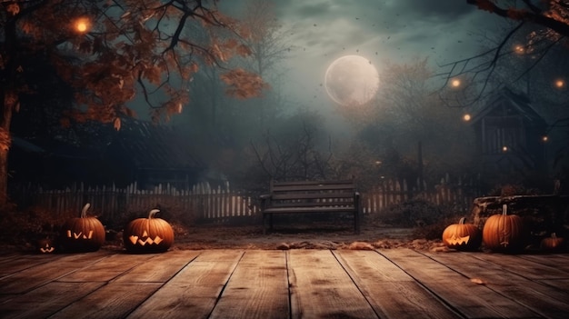 Fundo assustador de halloween com fundo de horror escuro de pranchas de madeira vazias