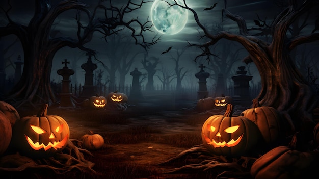fundo assustador de Halloween e design de banner de abóbora de halloween