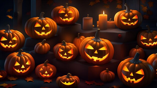 Fundo assustador de Halloween Jack O Lanterns