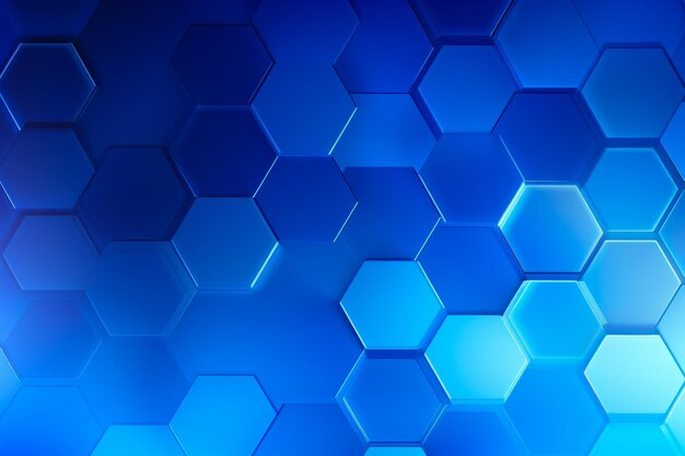 Foto fundo azul com formas hexagonais e luz ia generativa