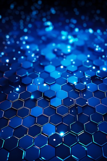 Foto fundo azul com formas hexagonais e luzes generativas ai