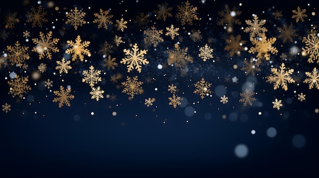 Fundo azul de Natal com flocos de neve e lantejoulas douradas