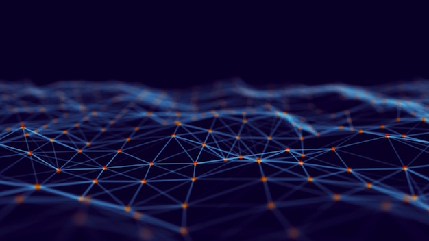 Fundo azul digital abstrato Efeito plexo Estrutura de conexão de rede Fundo científico Renderização 3D