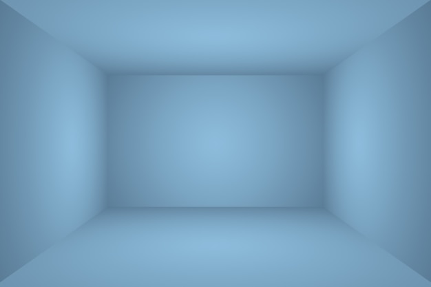 Fundo azul do gradiente de luxo abstrato. Liso azul escuro com vinheta preta Studio Banner. Sala de estúdio 3D.
