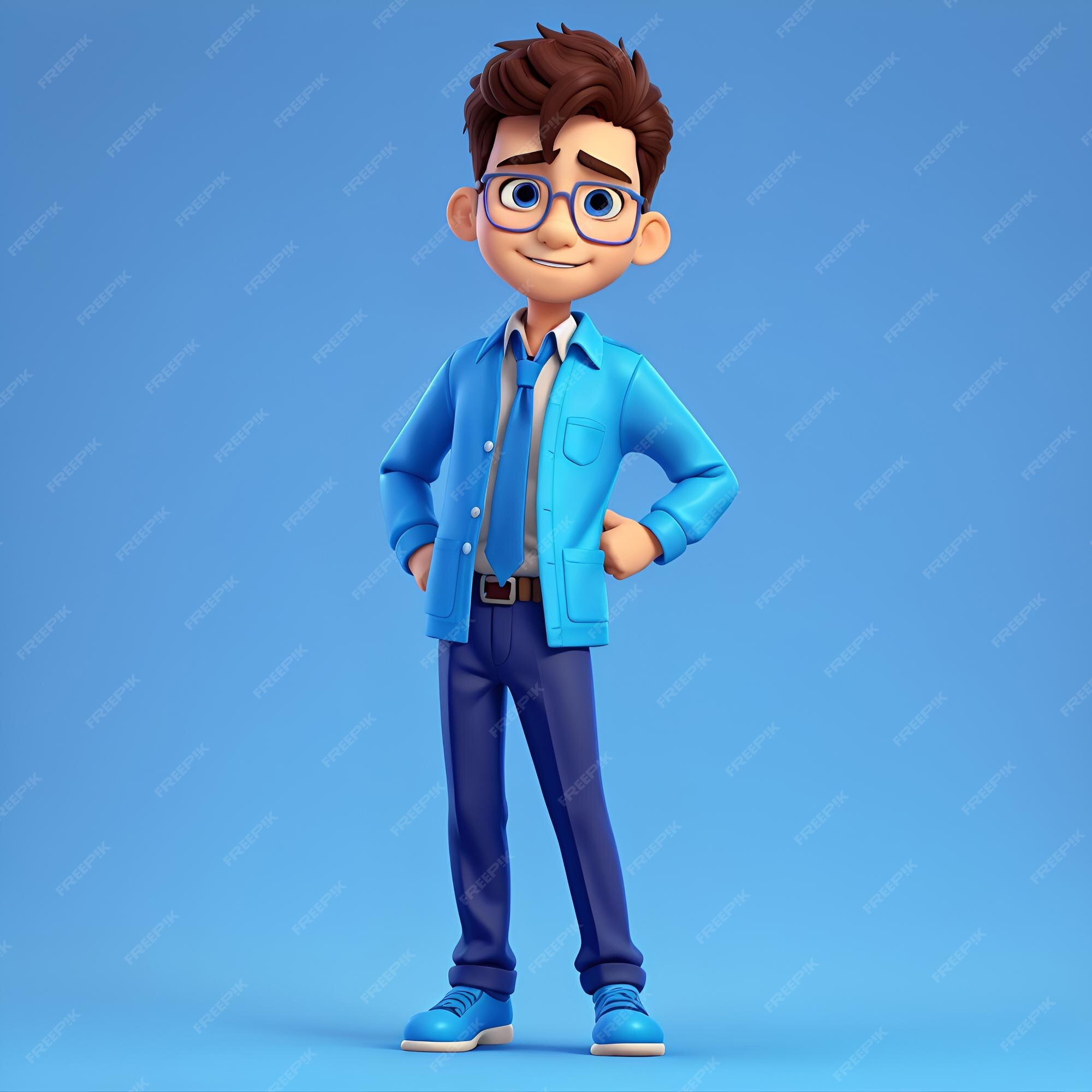 Jovem Personagem De Desenho Animado 3d Atrás De Um Homem De Xadrez Em Azul  Com Espaço De Cópia Ilustração Stock - Ilustração de menino, conceito:  229919877