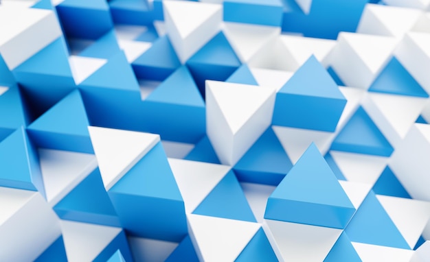 Fundo azul e branco com renderização em 3d de triângulos