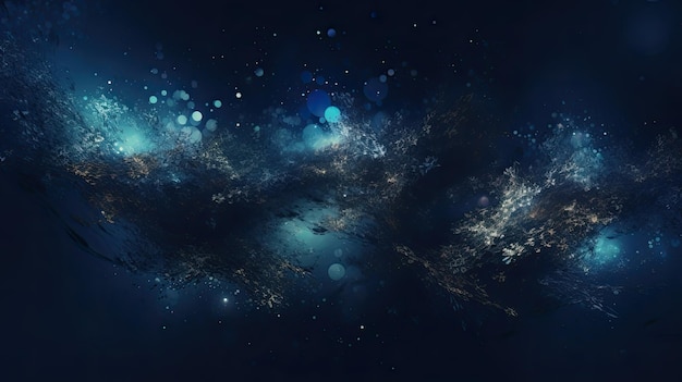 Fundo azul escuro abstrato com estrelas e nebulosa