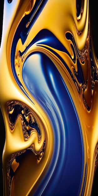 Fundo azul escuro líquido abstrato com ouro Generative AI