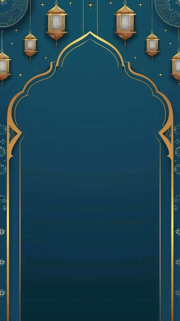 Fundo azul escuro radiante com luz dourada Ilustração vetorial simples do Arco Islâmico
