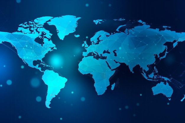 Fundo azul moderno da ilustração do mapa do mundo com fundo da tecnologia do mapa do mundo Generative AI