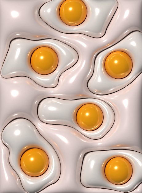Fundo bege abstrato com ilustração de renderização 3D de ovos mexidos