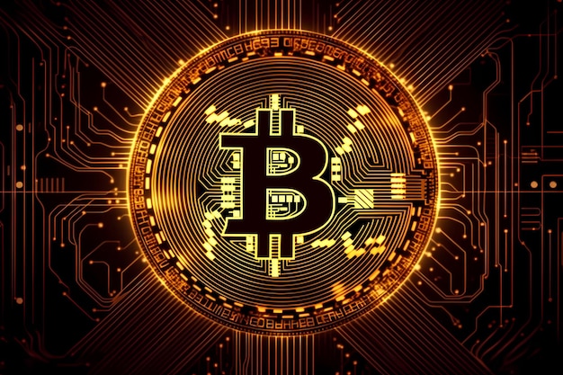 Fundo Bitcoin Moeda criptográfica Blockchain Troca de dinheiro digital Símbolo de tecnologia Generative AI