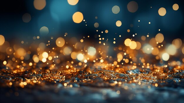 Fundo bokeh azul e dourado