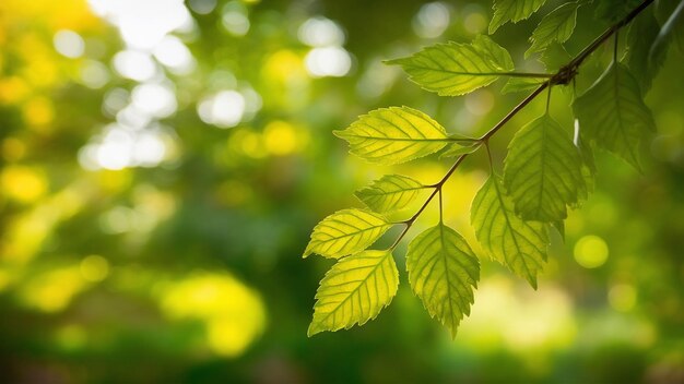 Fundo bokeh de primavera com folhas verdes