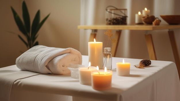 Fundo bonito do spa com ilustração de velas e toalhas AI GenerativexA