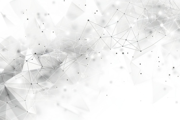 Fundo branco abstrato com linhas poligonais e pontos de conexão de rede para tecnologia digital o