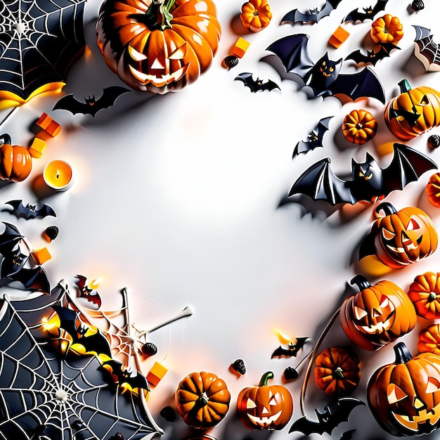 fundo branco com tema de Halloween e espaço no meio para saudações ou produtos