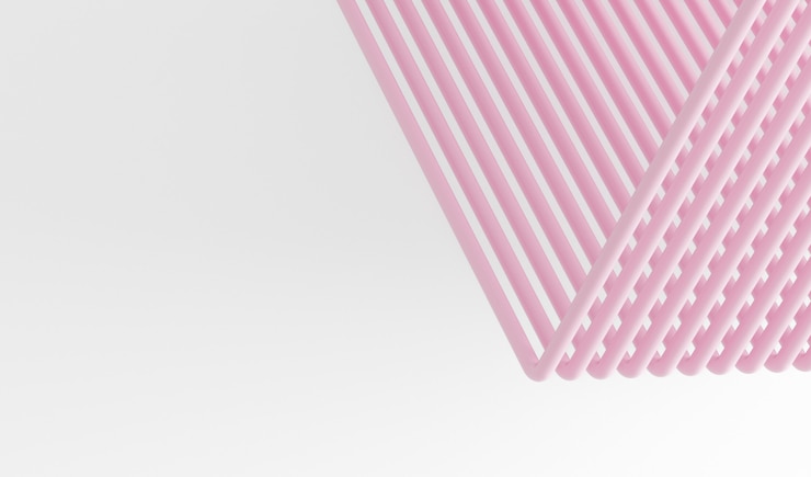 Foto fundo branco com tubos abstratos rosa, abstrato com linhas, fundo listrado rosa e branco