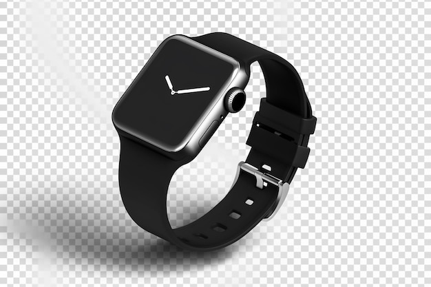 Fundo branco com um smartwatch de pulso Androd preto