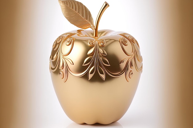 Foto fundo branco com uma maçã dourada