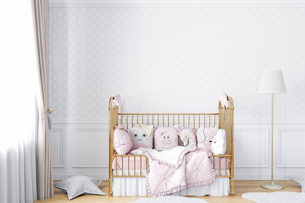 Fundo branco da parede no quarto do recém-nascido