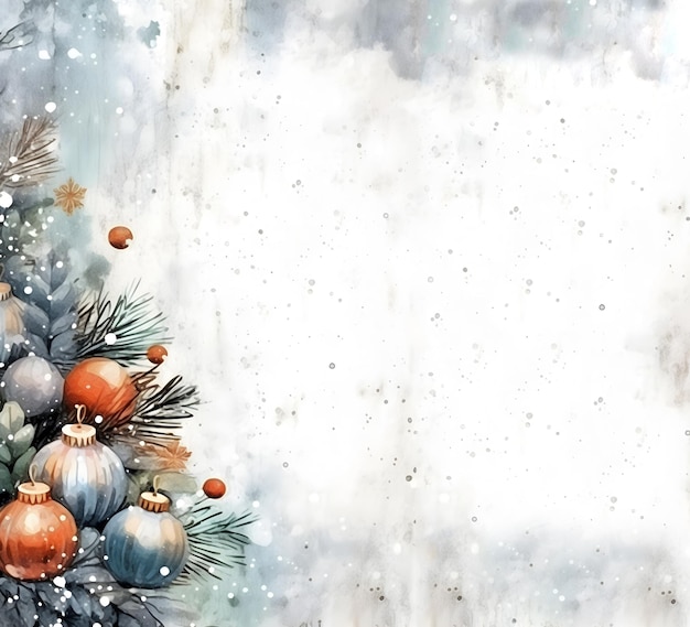 Fundo branco de Natal em aquarela ou cartão de felicitações com espaço para texto