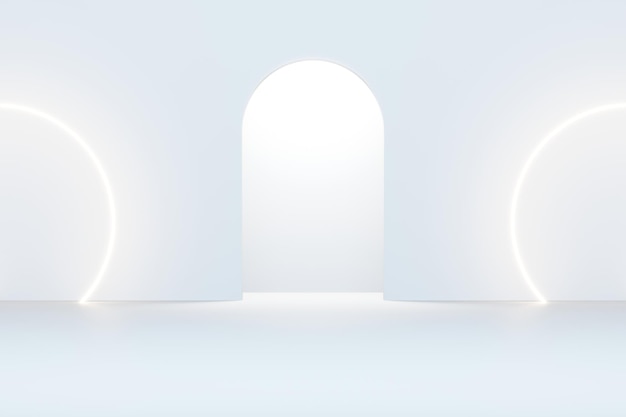 Foto fundo branco de ramadan com círculo de luz branco de néon ilustração 3d render