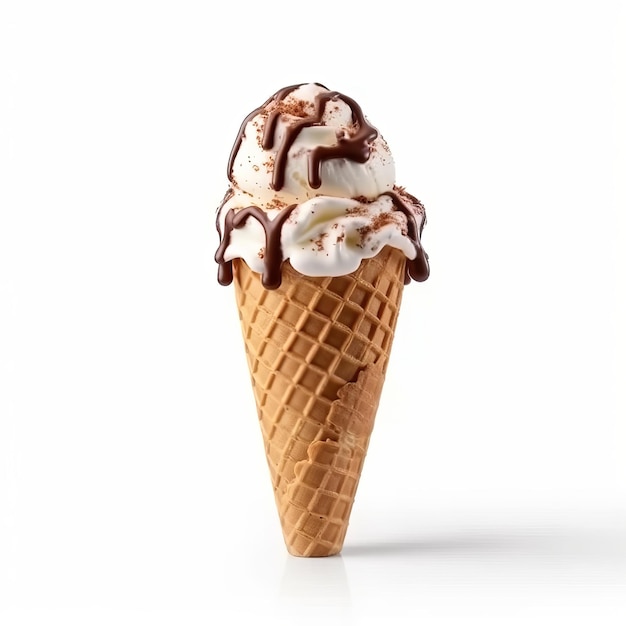fundo branco de sorvete de casquinha de chocolate