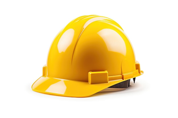 Fundo branco isolado com capacete de construção amarelo