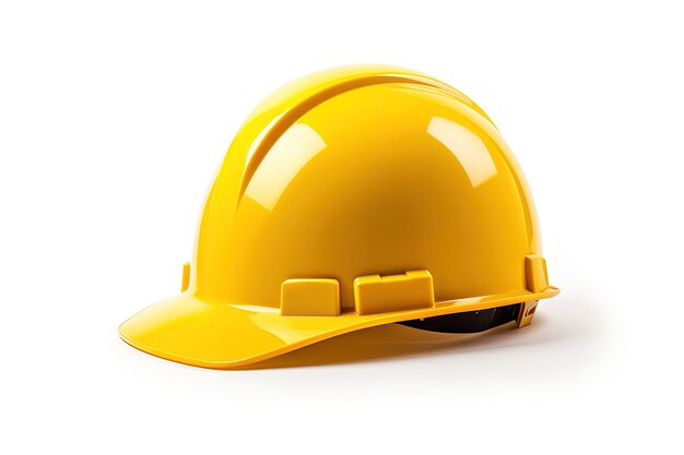 Fundo branco isolado com capacete de construção amarelo