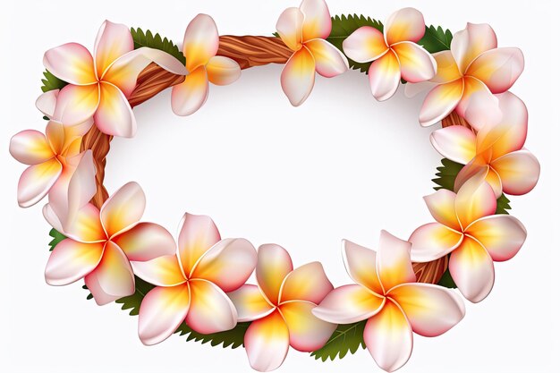 Foto fundo branco lei havaiano com flores de frangipani